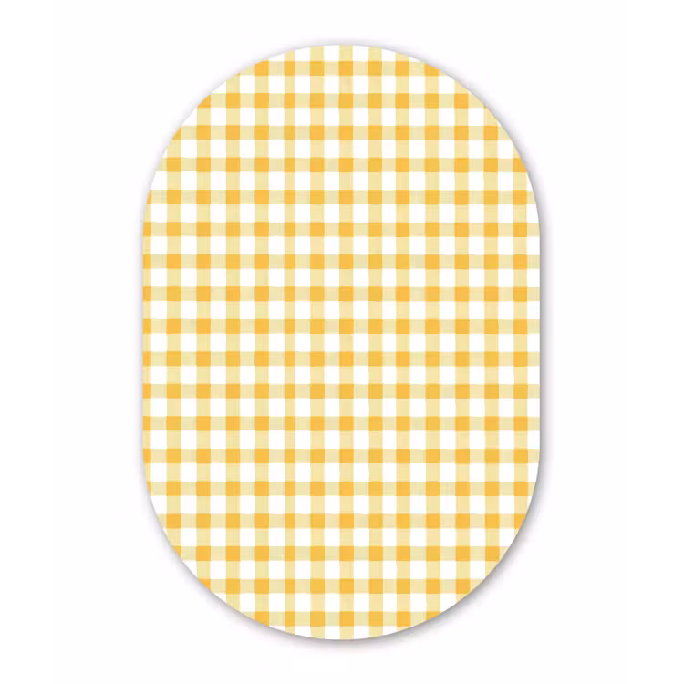 Ruit - Gingham - Klassiek - Geel en Wit Wandcirkel Ovaal Aluminium middel 839 -3d