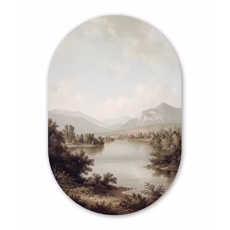 Klassiek - Landschap - Sereen Wandcirkel Ovaal Aluminium middel -3d