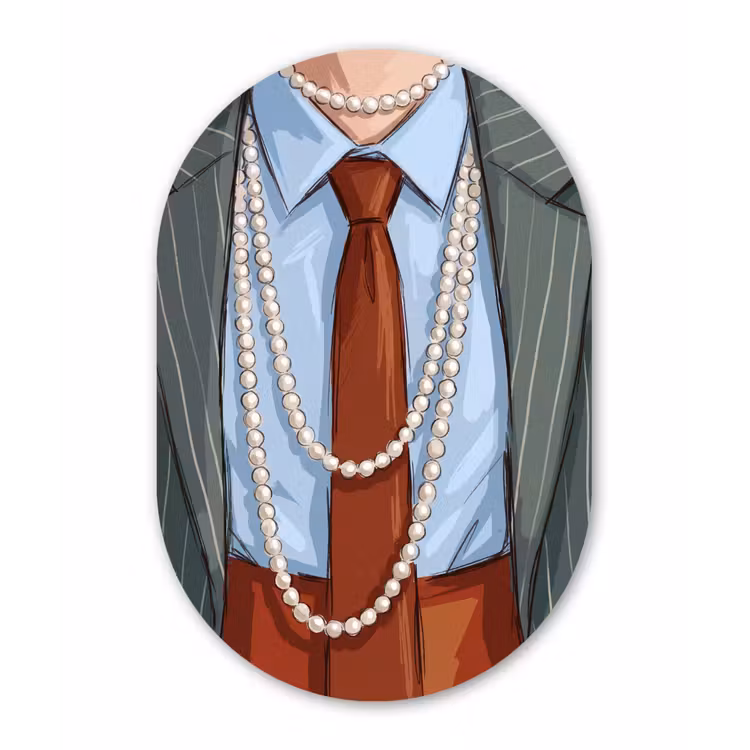 Kleding - Strik - Parels - Klassiek - Mode Wandcirkel Ovaal Aluminium middel -3d