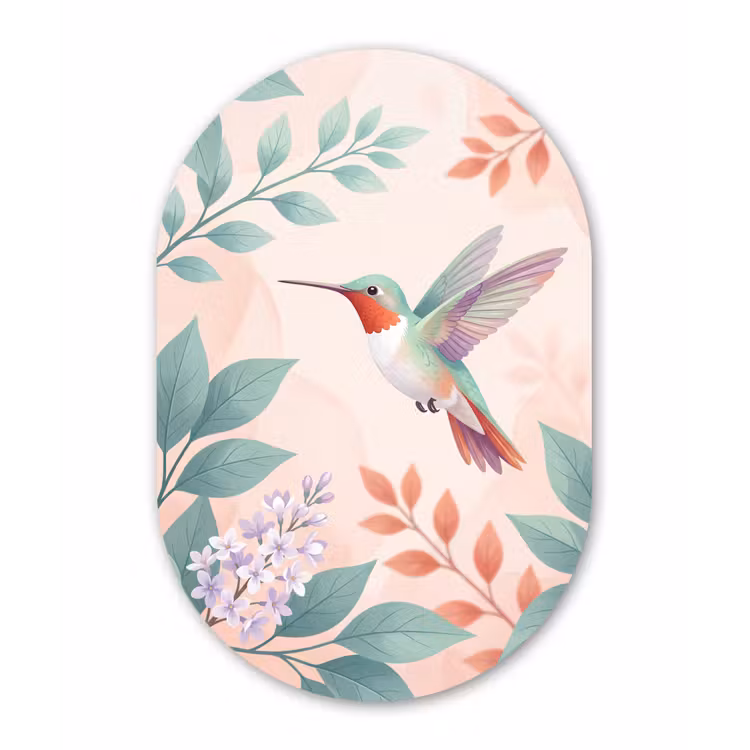 Kolibrie - Vliegen - Natuur - Illustratie - Kleurrijk Wandcirkel Ovaal Aluminium middel -3d