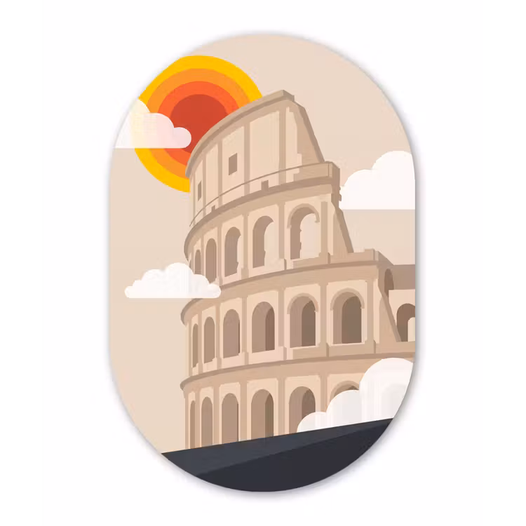 Colosseum - Zonsopgang - Rome - Architectuur - Beige Wandcirkel Ovaal Aluminium middel -3d