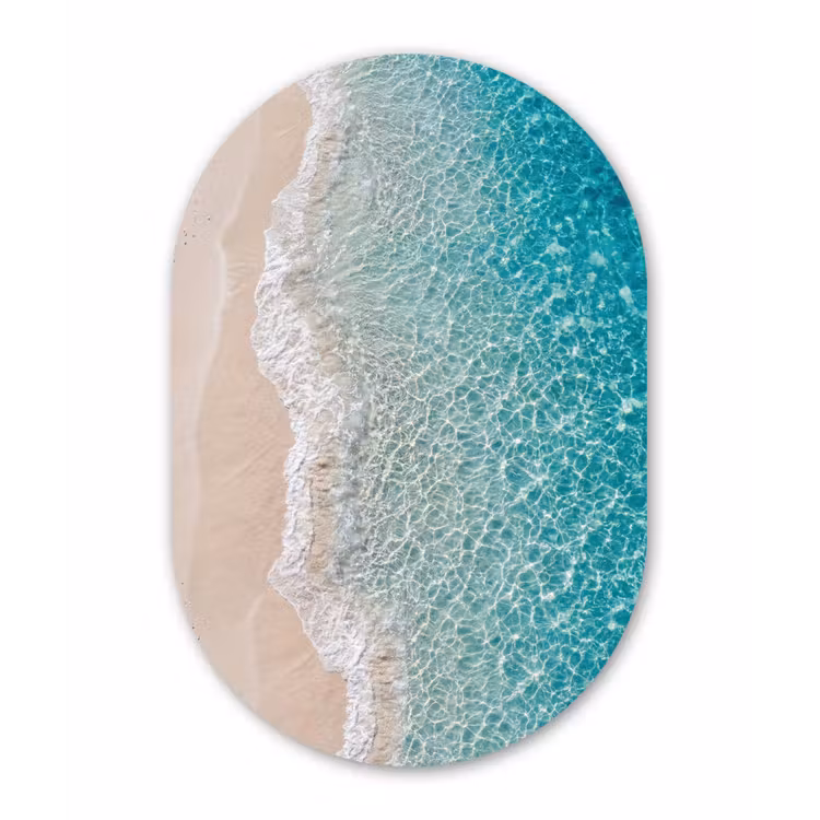 Kust - Zand - Blauw Wandcirkel Ovaal Aluminium middel -3d