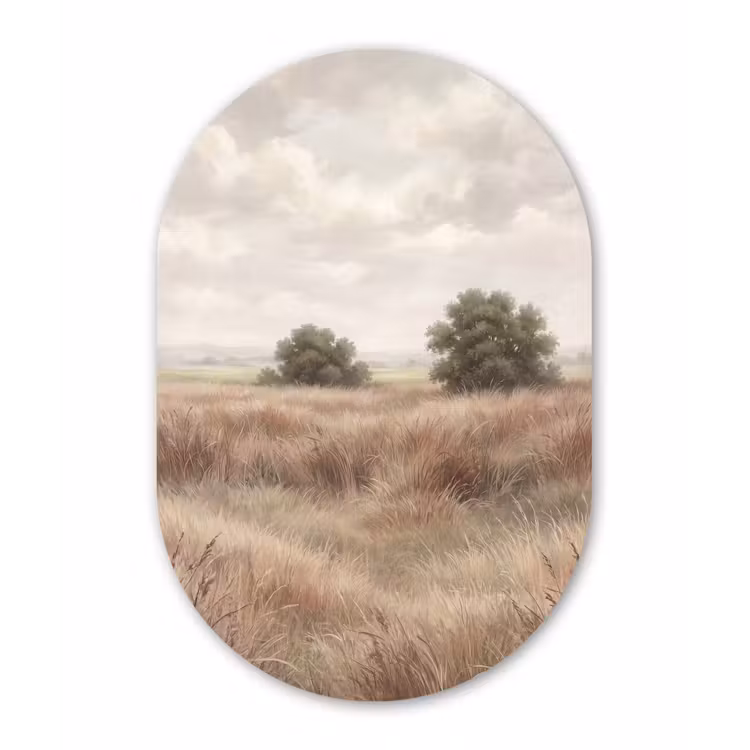 Landschap - Minimalistisch - Beige Wandcirkel Ovaal Aluminium middel -3d