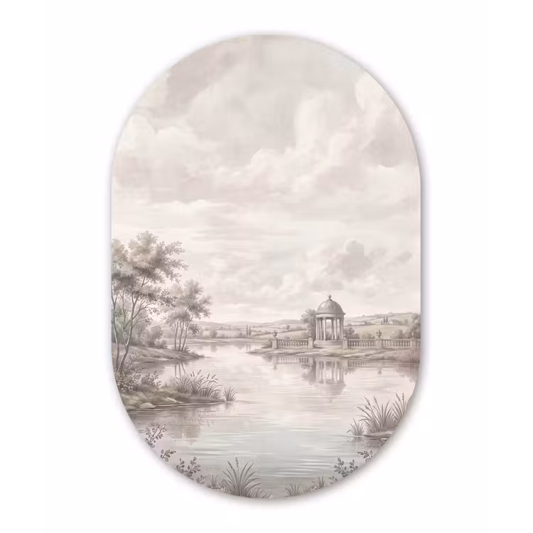 Landschap - Water - Natuur - Sepia Wandcirkel Ovaal Aluminium middel -3d