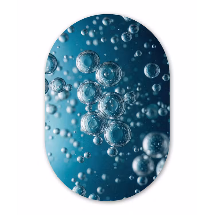 Luchtbellen - Dynamisch - Blauw Wandcirkel Ovaal Aluminium middel -3d