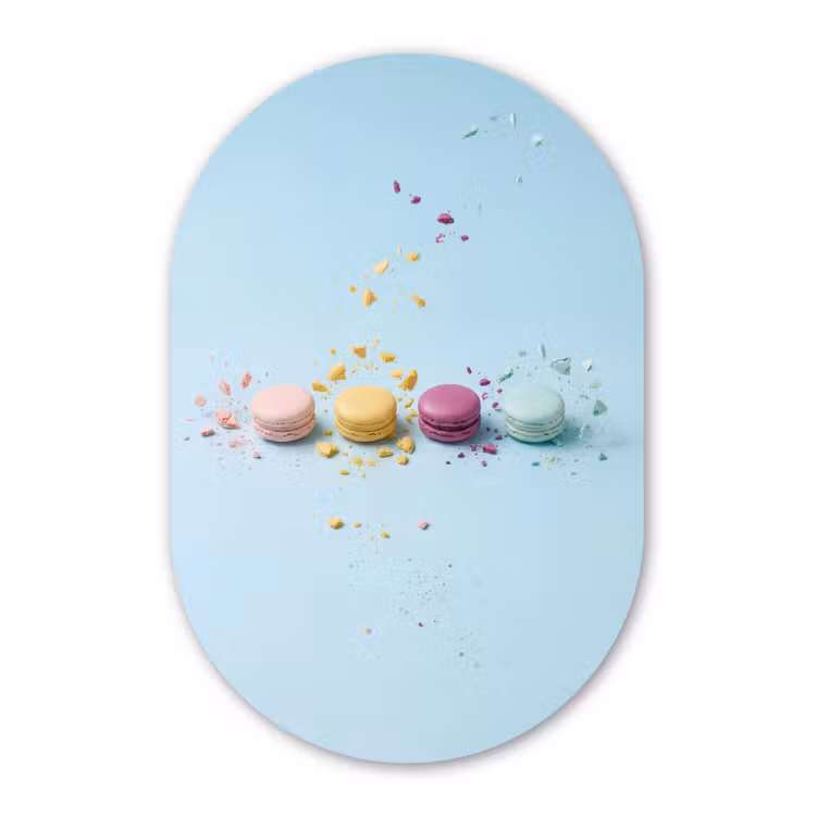 Macarons - Kleurrijk - Pastel Wandcirkel Ovaal Aluminium middel -3d