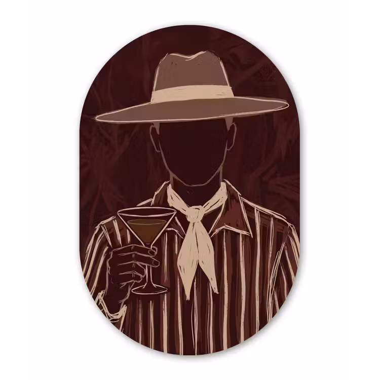 Mens - Hoed - Cocktail - Abstract - Bruin Wandcirkel Ovaal Aluminium middel -3d
