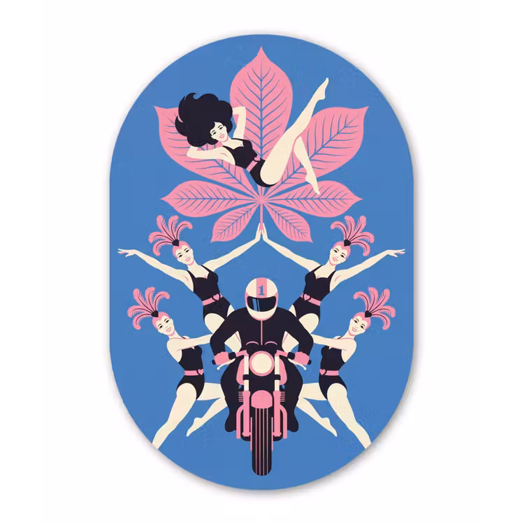 Mensen - Dans - Motor - Retro - Roze Wandcirkel Ovaal Aluminium middel -3d