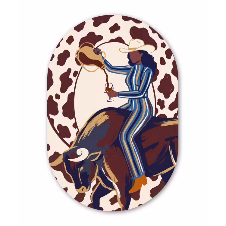 Mensen - Dieren - Cowboy - Abstract - Kleurrijk Wandcirkel Ovaal Aluminium middel -3d
