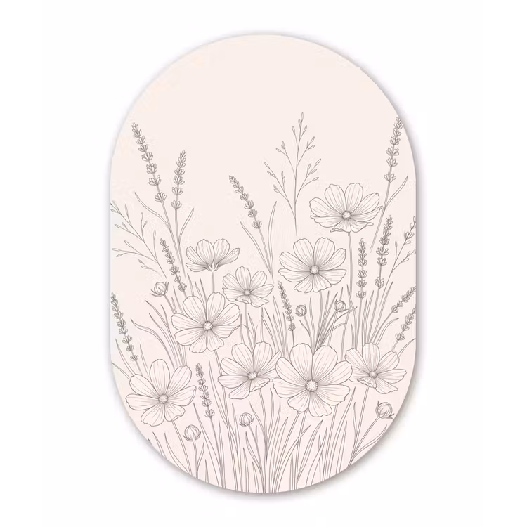 Minimalistisch - Modern - Bloemen - Beige Wandcirkel Ovaal Aluminium middel -3d