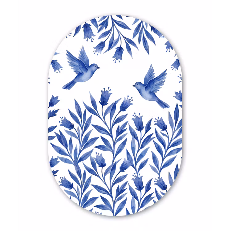 Modern - Vogels - Delfts - Blauw Wandcirkel Ovaal Aluminium middel -3d