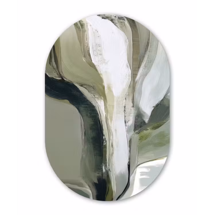 Natuur - Abstract - Groen - Penseelstreken Wandcirkel Ovaal Aluminium middel -3d