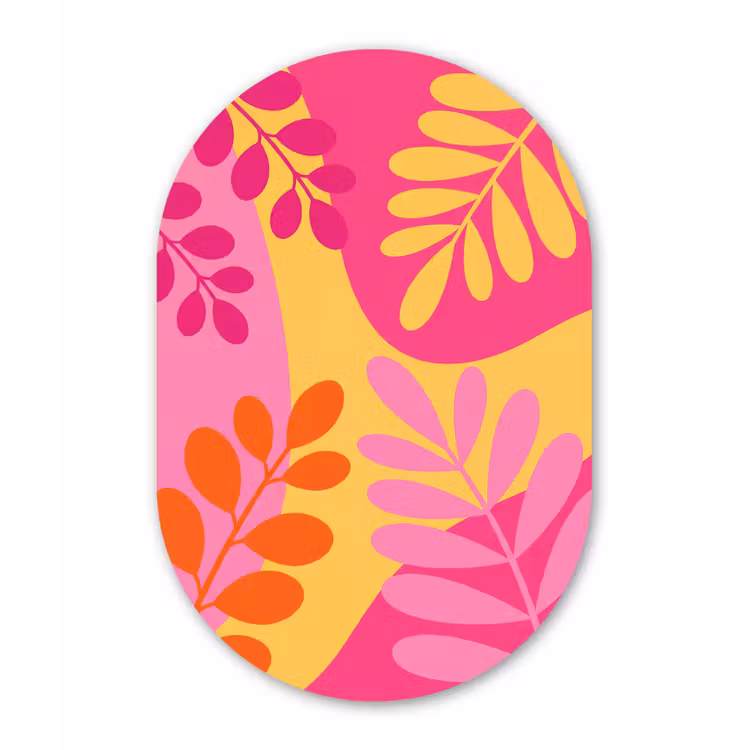 Natuur - Bladeren - Abstract - Roze - Geel Wandcirkel Ovaal Aluminium middel -3d
