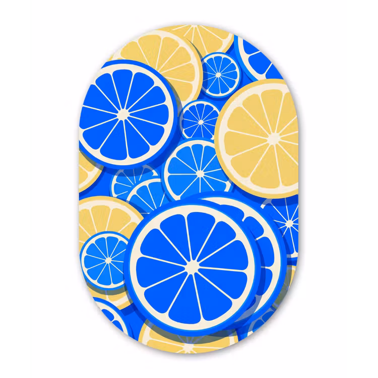 Fruit - Schijven - Patroon - Modern - Blauw - Geel Wandcirkel Ovaal Aluminium middel -3d