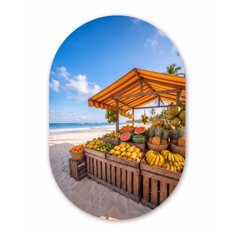 Wandoval - Aluminium - Obst – Strand – Tropisch - Fruit - Strand - Tropisch Wandcirkel Ovaal Aluminium middel