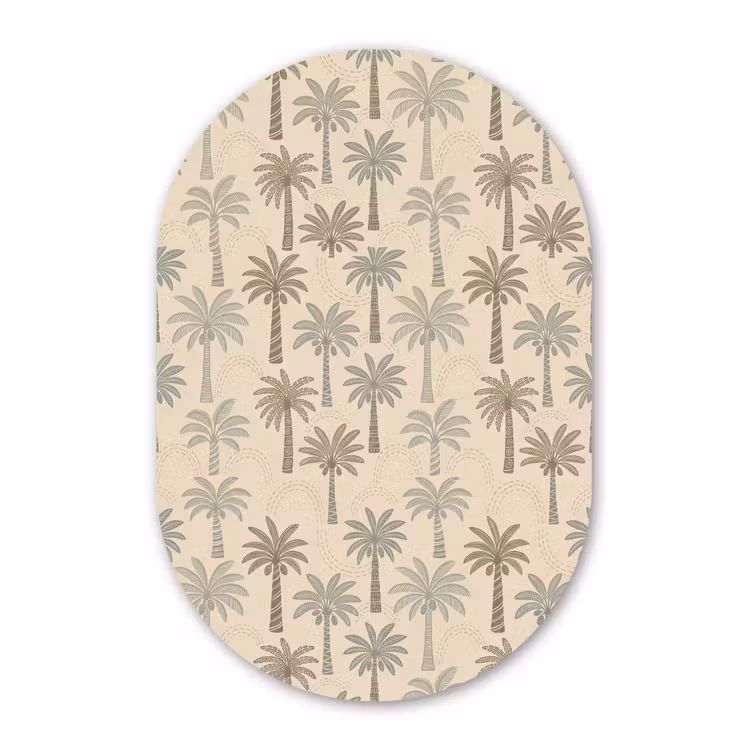 Palmbomen - Patroon - Tropisch - Beige Wandcirkel Ovaal Aluminium middel -3d