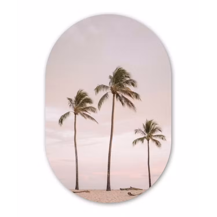 Palmbomen - Zonsondergang - Roze Wandcirkel Ovaal Aluminium middel -3d