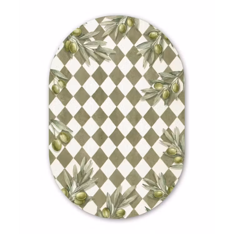 Plant - Olijftakken - Waterverf - Mediterraan - Groen Wandcirkel Ovaal Aluminium middel -3d