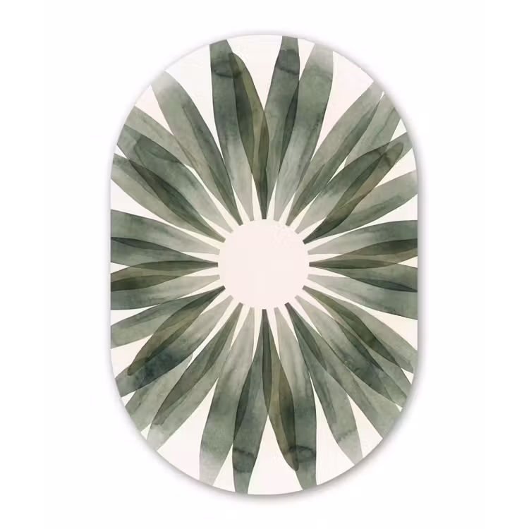 Planten - Abstract - Waterverf - Groen - Natuur Wandcirkel Ovaal Aluminium middel -3d