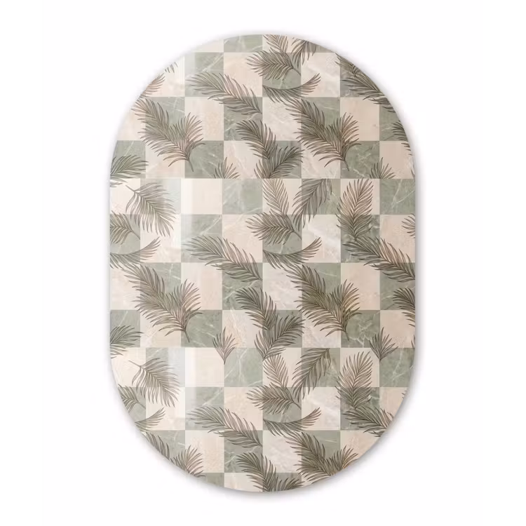 Planten - Bladeren - Marmer - Modern - Groen Wandcirkel Ovaal Aluminium middel -3d