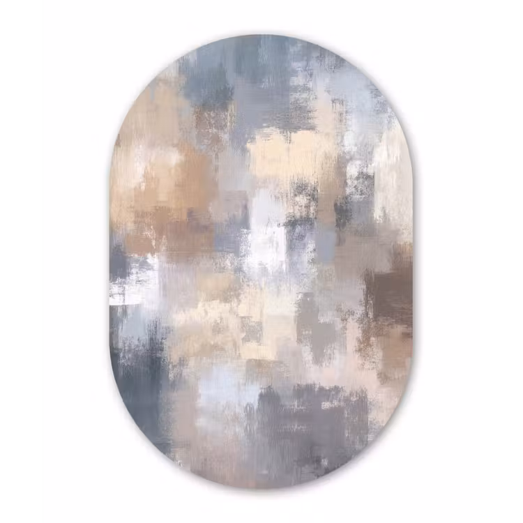 Penseelstreken - Schilderij - Beige Wandcirkel Ovaal Aluminium middel -3d