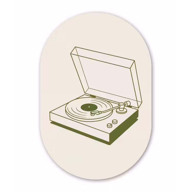 Platenspeler - Vinyl - Muziek - Minimalistisch - Groen Wandcirkel Ovaal Aluminium middel -3d