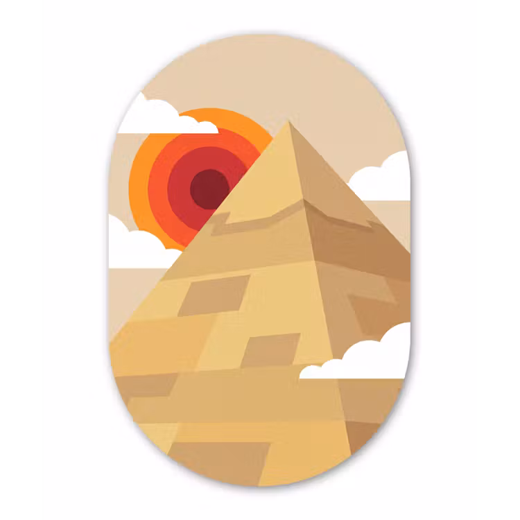 Piramide - Zon - Woestijn - Modern - Oranje Wandcirkel Ovaal Aluminium middel -3d