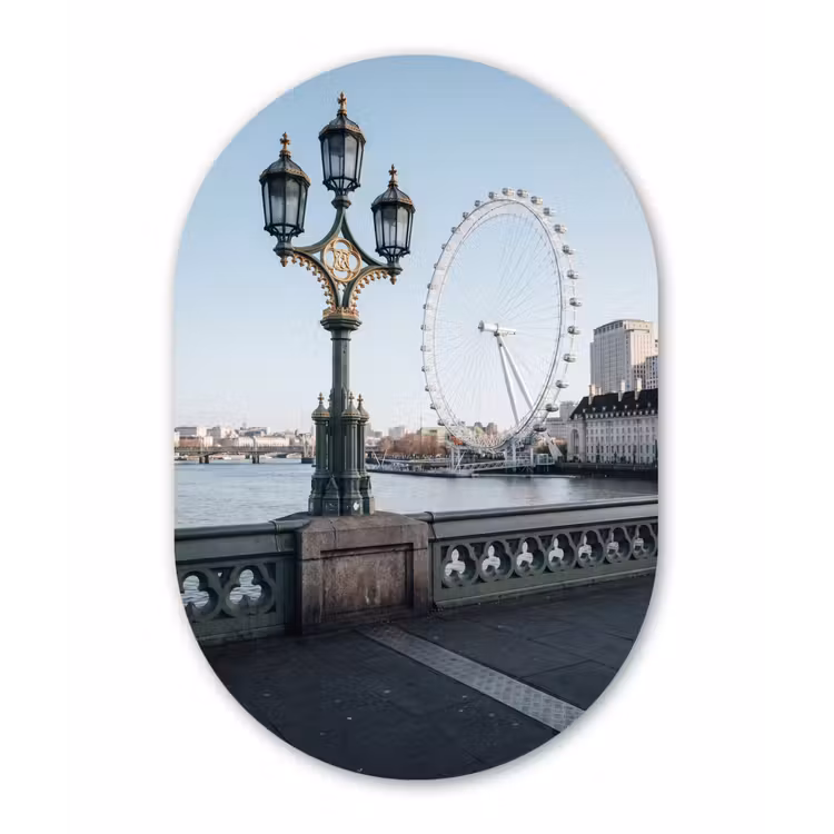 Reuzenrad - Londen - Stad - Architectuur - Brug Wandcirkel Ovaal Aluminium middel -3d