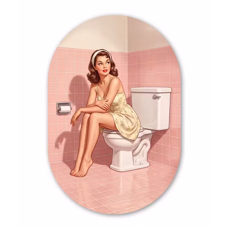 Roze - Retro - Vrouw Wandcirkel Ovaal Aluminium middel -3d