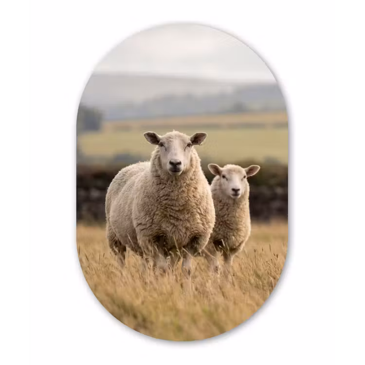 Schapen - Weidenlandschap - Heuvels Wandcirkel Ovaal Aluminium middel -3d