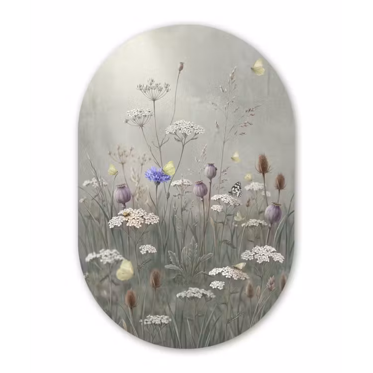 Vlinders - Wildbloemen - Illustratie - Kleurrijk Wandcirkel Ovaal Aluminium middel -3d