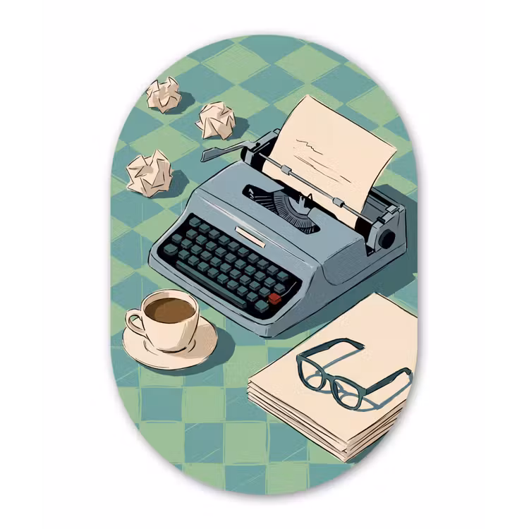 Typemachine - Kantoor - Vintage - Illustratie - Groen Wandcirkel Ovaal Aluminium middel -3d