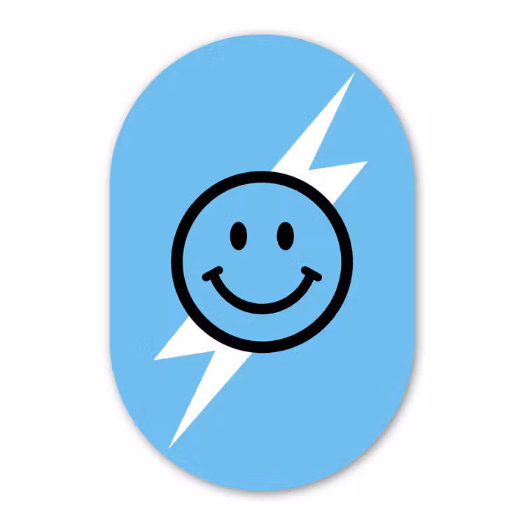 Smiley - Blauw - Bliksem Wandcirkel Ovaal Aluminium middel -3d