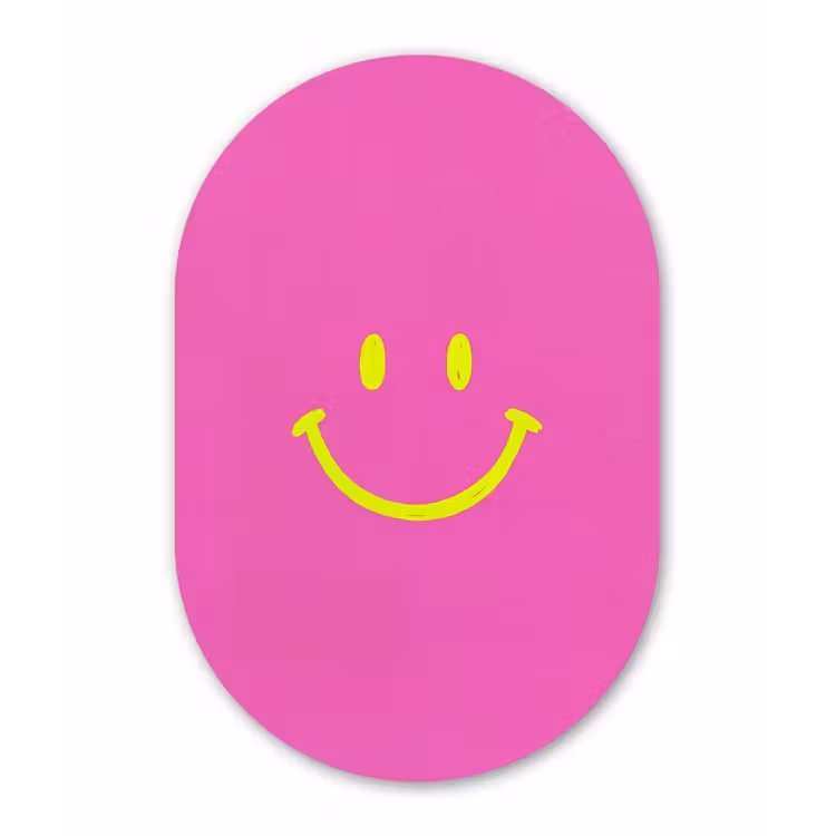 Smiley - Vrolijk - Roze Wandcirkel Ovaal Aluminium middel -3d