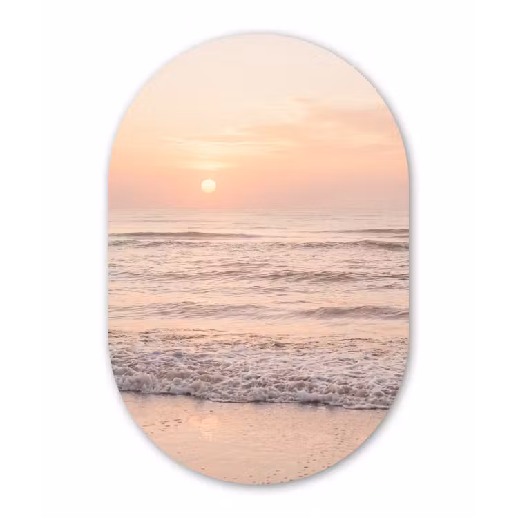 Zon - Strand - Roze Wandcirkel Ovaal Aluminium middel -3d