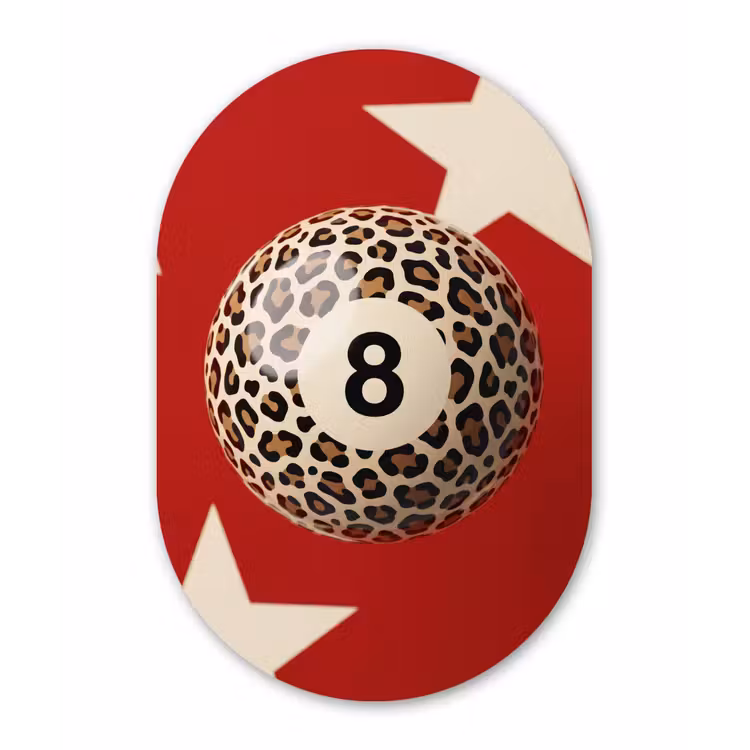 Spel - Dierenprint - Nummer 8 - Modern - Rood Wandcirkel Ovaal Aluminium middel -3d