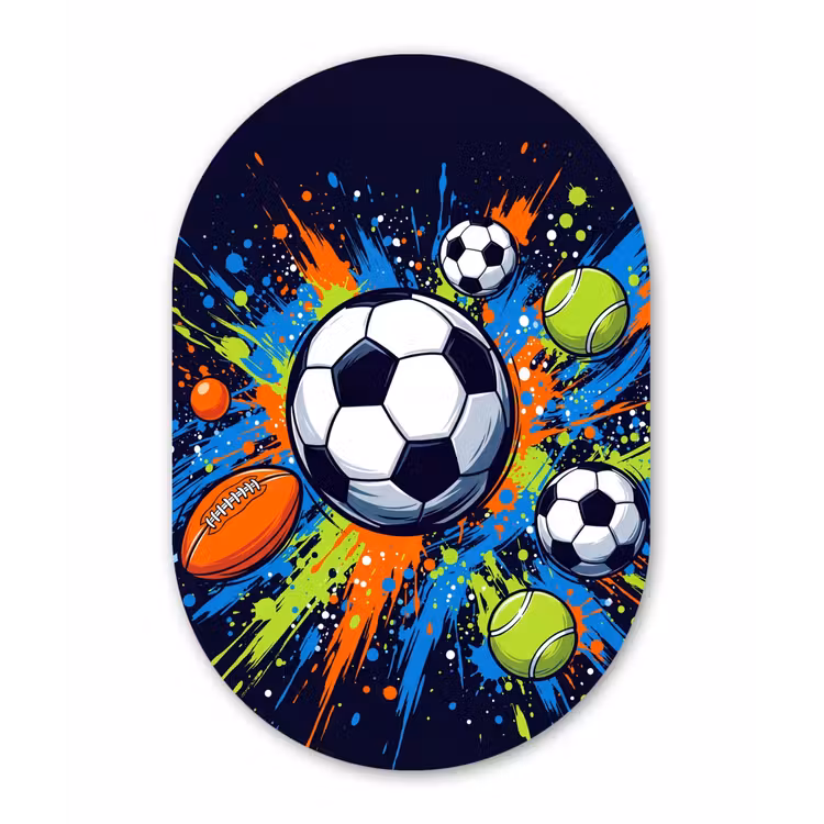 Sport - Ballen - Kleurrijk Wandcirkel Ovaal Aluminium middel -3d