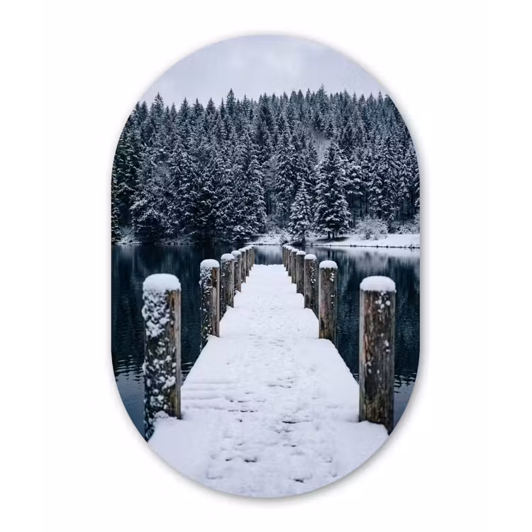 Steiger - Meer - Sneeuw - Bergen - Rustgevend Wandcirkel Ovaal Aluminium middel -3d