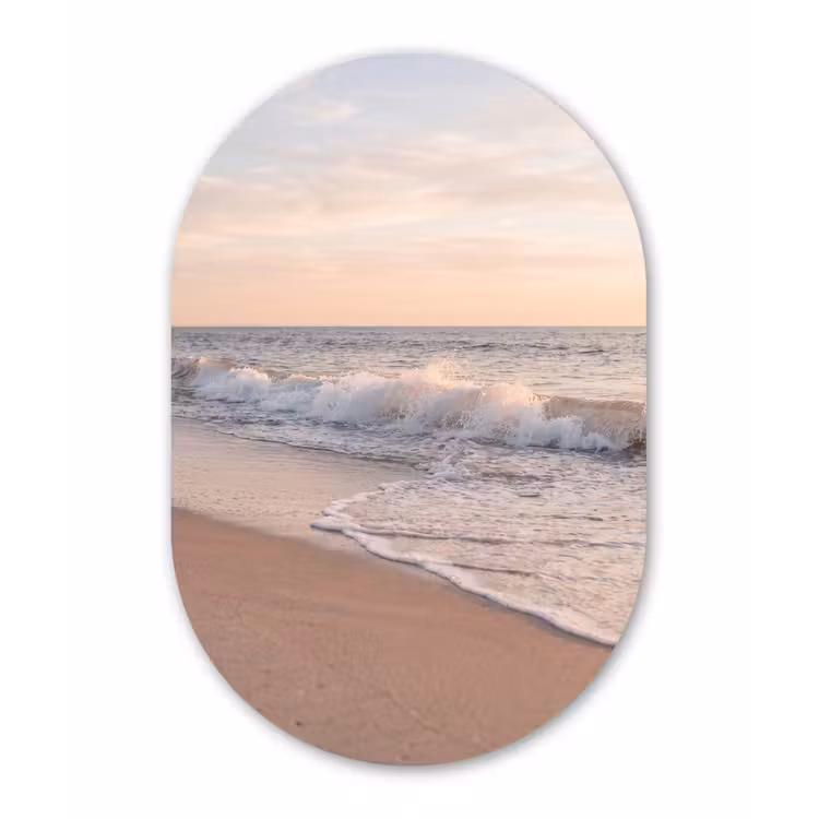 Strand - Zee - Golven - Natuur - Zonsondergang Wandcirkel Ovaal Aluminium middel -3d