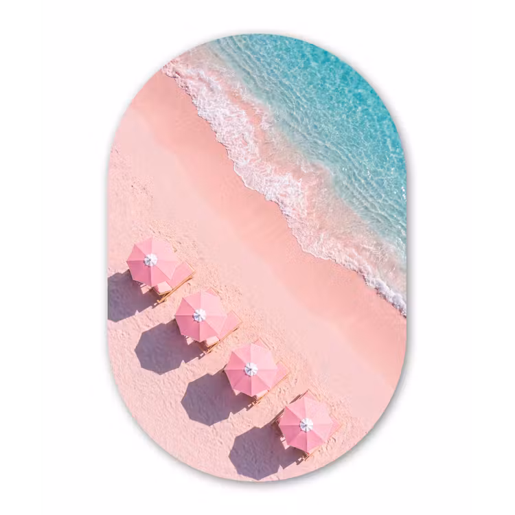 Strand - Roze zand - Zee - Zomer - Natuur Wandcirkel Ovaal Aluminium middel -3d