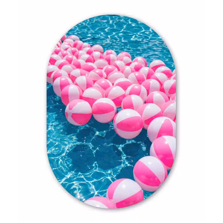 Strandballen - Roze - Water Wandcirkel Ovaal Aluminium middel -3d