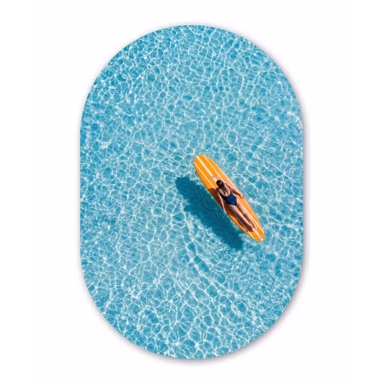 Surfboard - Water - Badpak - Oranje Wandcirkel Ovaal Aluminium middel -3d