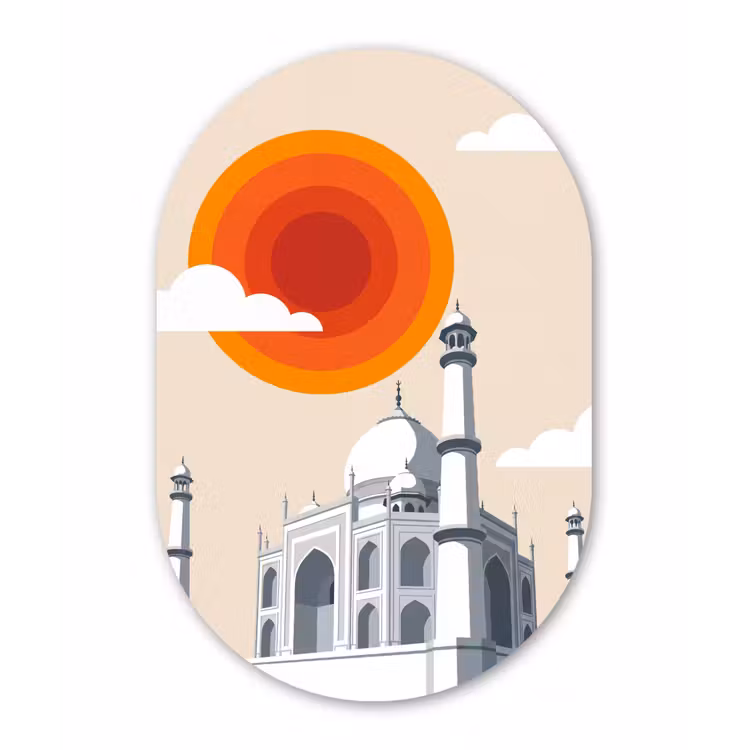 Taj Mahal - Zon - Koepel - Architectuur - India - Grafisch Wandcirkel Ovaal Aluminium middel -3d