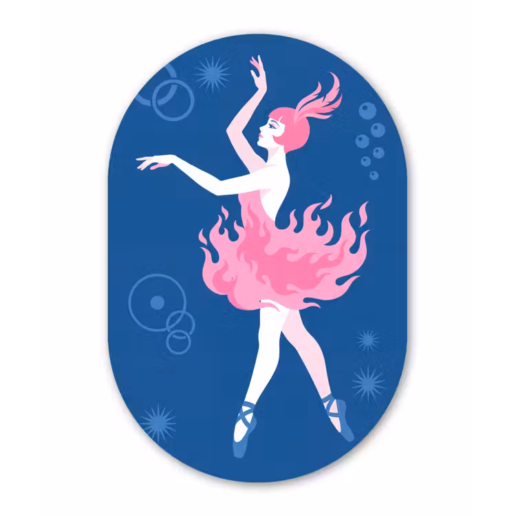 Danseres - Vlammenrok - Abstract - Roze - Blauw Wandcirkel Ovaal Aluminium middel -3d