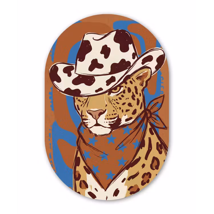 Dieren - Cowboyhoed - Modern - Illustratie - Bruin Wandcirkel Ovaal Aluminium middel -3d
