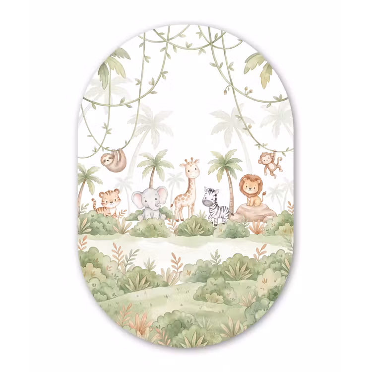 Dieren - Jungle - Pastel Wandcirkel Ovaal Aluminium middel -3d