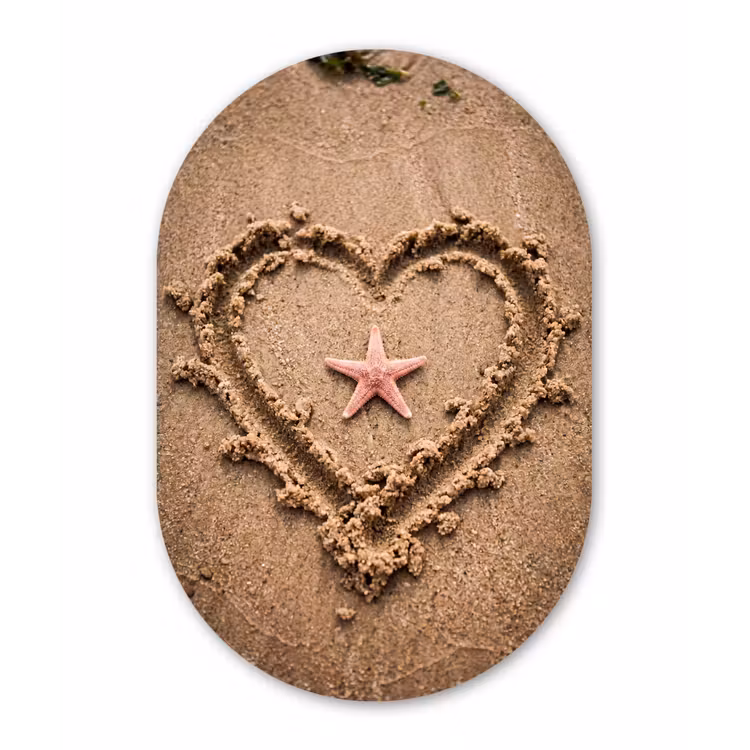 Dieren - Hart - Strand - Zand - Roze Wandcirkel Ovaal Aluminium middel -3d