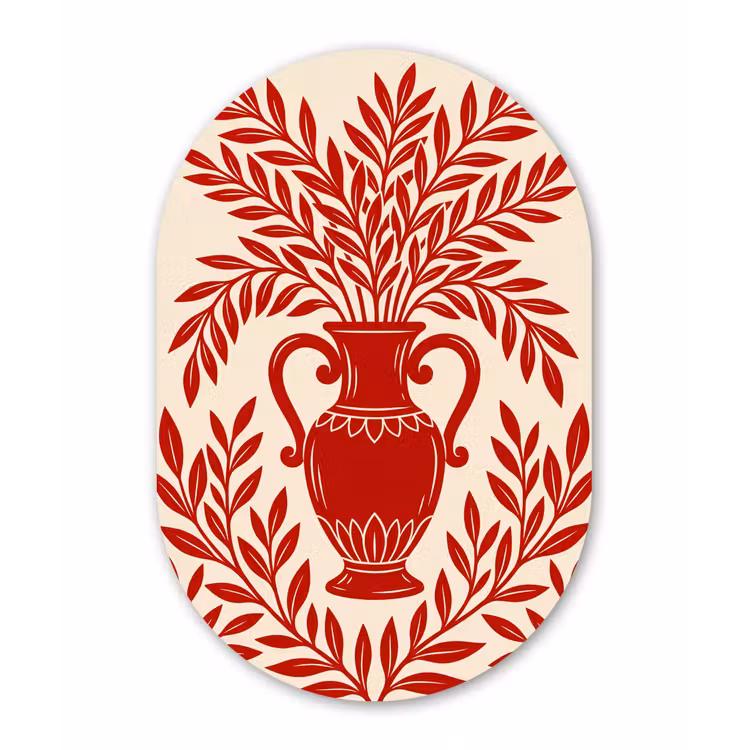 Vaas - Planten - Decoratie - Abstract - Rood Wandcirkel Ovaal Aluminium middel -3d