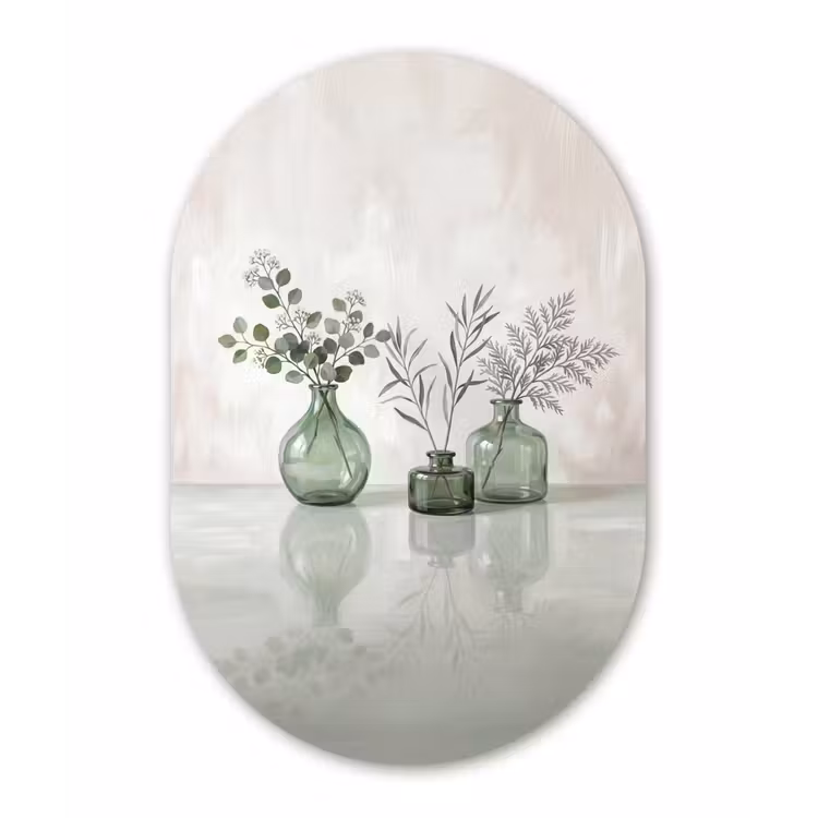 Vazen - Bladeren - Groen Wandcirkel Ovaal Aluminium middel -3d