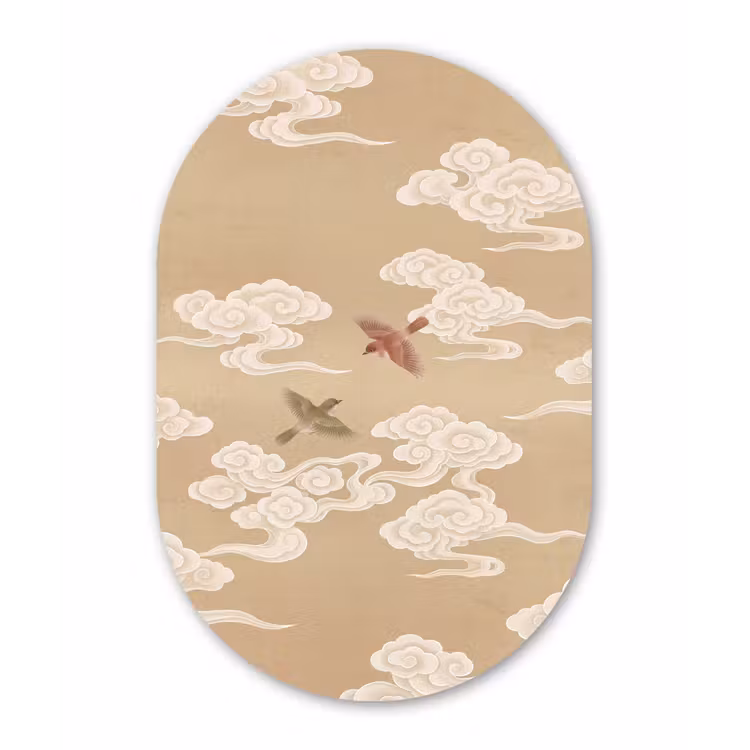 Vogels - Vliegen - Beige Wandcirkel Ovaal Aluminium middel -3d